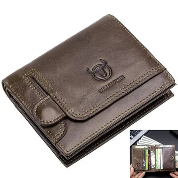 BULLCAPTAIN Genuine Leather Wallet for Men Retro Large Capacity Wallet RFID Blocking Wallet Multi-card Position Credit Card Purse Multifunctional Card Bag, Short Mens Wallet Gifts with Gift B