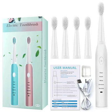 IPX7 Ultrasonic Electric Toothbrush 5 Modes USB Rechargeable Sonic Automatic Teeth Cleaner with 4 Brush Heads