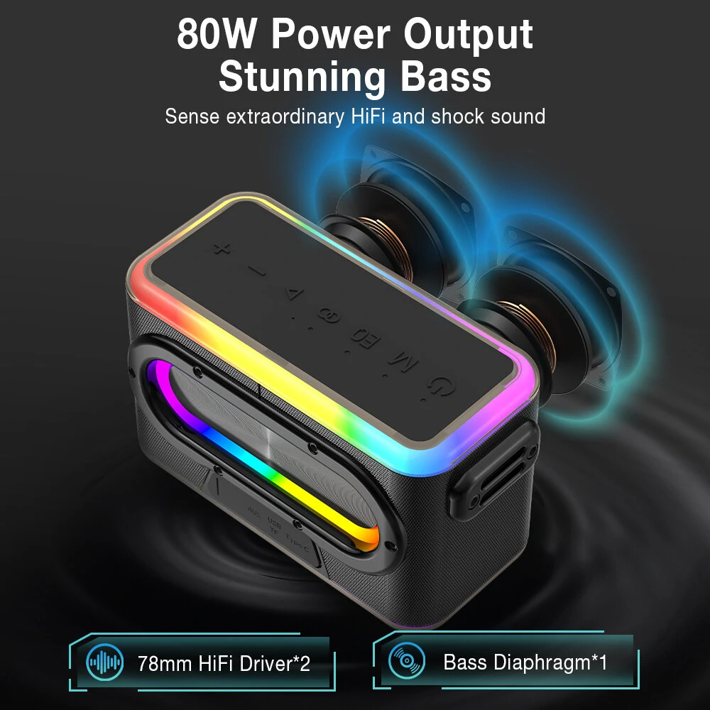 BlitzWolf® BW-WA6 80W bluetooth Speaker Wireless Karaoke Speaker Double Drivers Bass RGB Light EQ Effect 6000mAh Power Bank TF Card U Disk AUX Portable Speaker