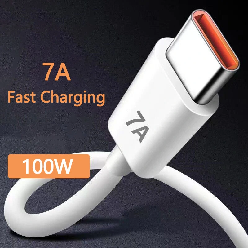 7A USB to Type-C Cable Support 6A/7A Fast Charging Data Transmission Protocol PVC Core Line 0.25M/1M/2M Long for Huawei Mate 40Pro for Xiaomi Mi12 for Samsung Galaxy Z Fold 2