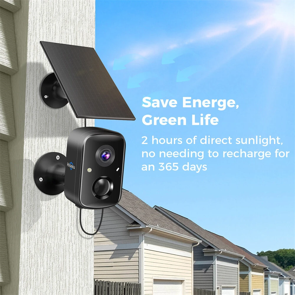 Hiseeu C90B 4MP Solar WIFI IP Camera Full Color Night Vision IP65 Waterproof AI Motion Detection Two-Way Audio 100% Wireless Eseecloud App Smart Home Surveillance Monitor