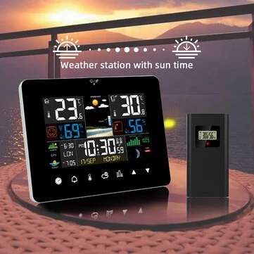 2022 Newest FanJu Weather Station Touch Screen Wireless Indoor Outdoor Thermometer Table Clock with Sunrise and Sunset Time Moon Phases and Tides and Mold Risk