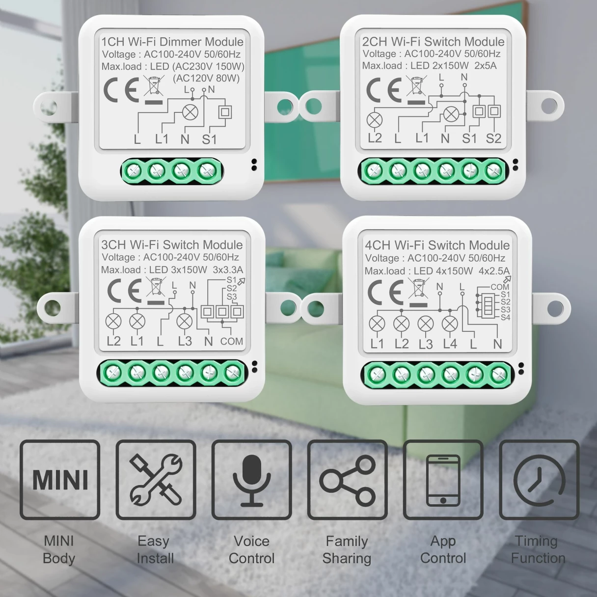 Tuya WiFi Smart Switch Module Electrical Switching 1/2/3/4Gang Lighting Switch Module Mobile APP Control