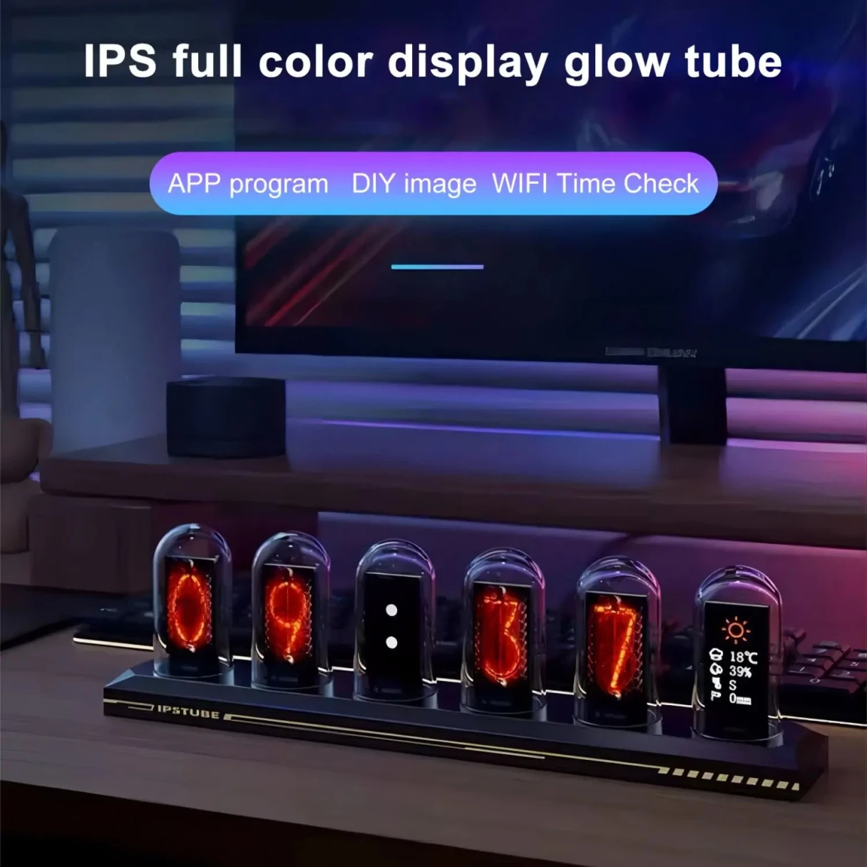 RGB Nixie Tube Clock LED Glows IPS Color Screen DIY Analog Digital Tube Night Lights Gaming Desktop for Home Decoration Gift Idea