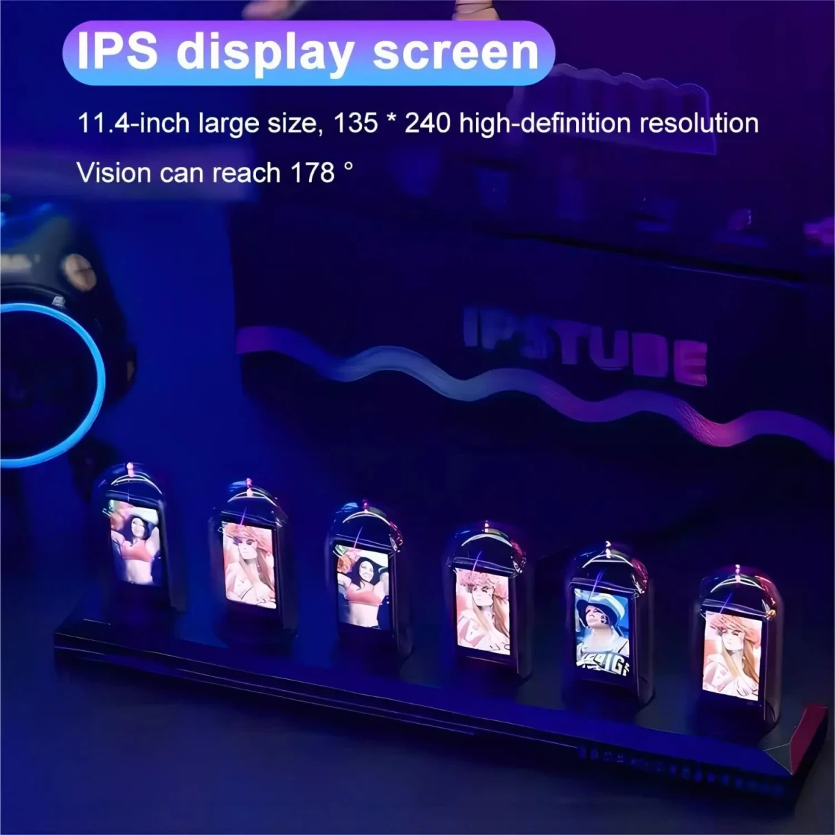 RGB Nixie Tube Clock LED Glows IPS Color Screen DIY Analog Digital Tube Night Lights Gaming Desktop for Home Decoration Gift Idea