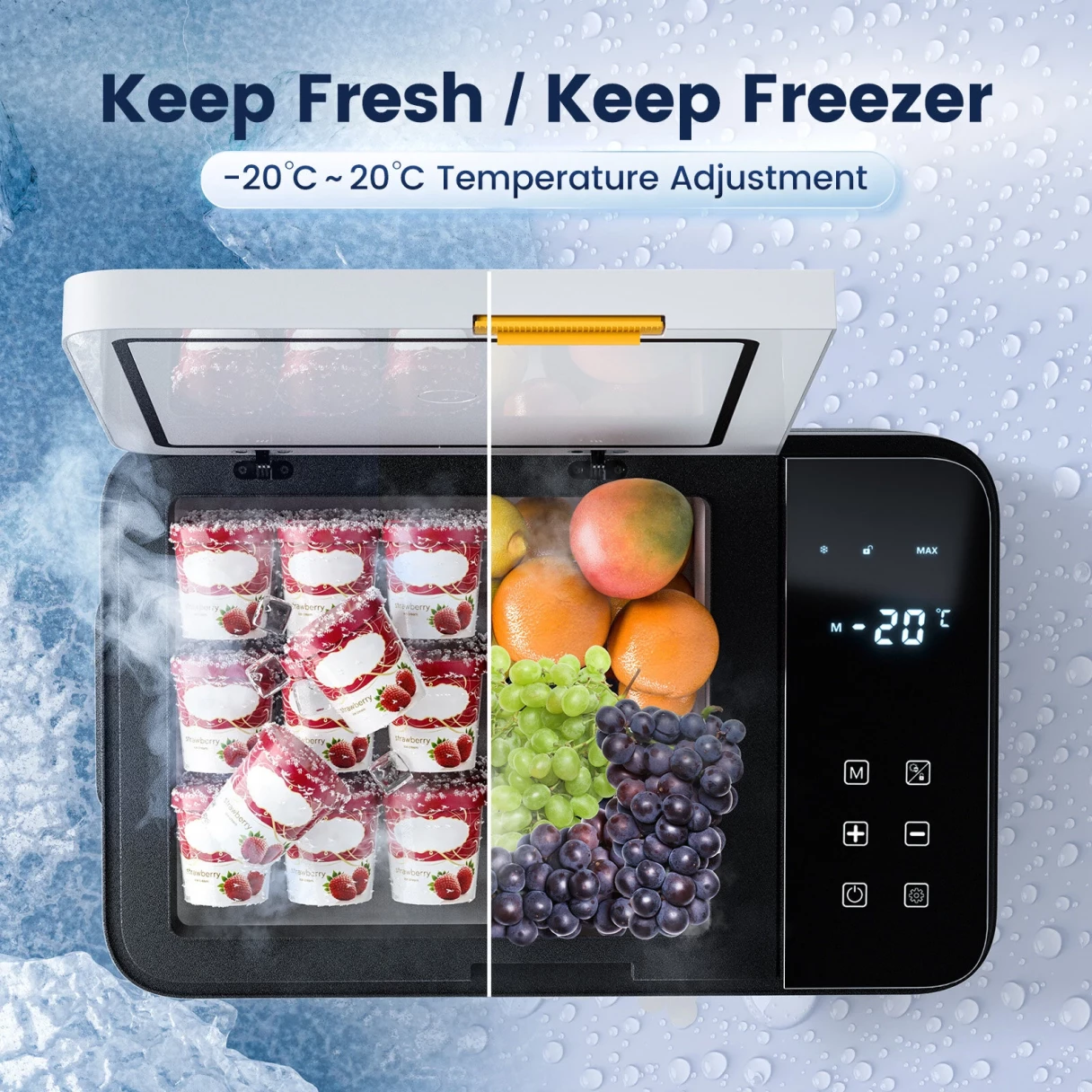 KROAK Compressor Coolbox Electric Car Refrigerator, 28L Portable Freezer Box Mini Refrigerator 12/24 V 230V for Camping, Car, Truck, Boat, -20℃-20℃