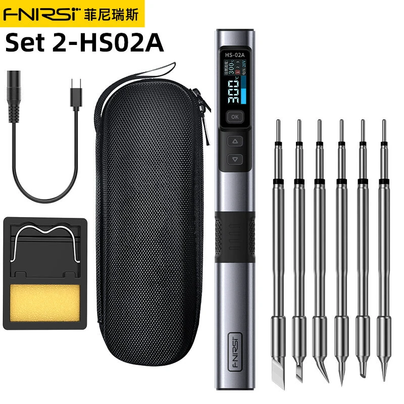 FNIRSI HS-02 Smart Soldering Iron High-Power 100W with Quick Charging PD/QC Protocol Wide Temperature Range 180-842°F Featuring Adaptive Power Efficiency 0.96 IPS HD Color Screen