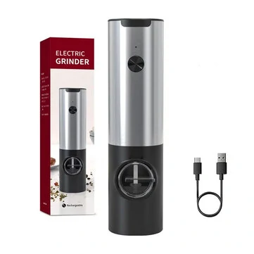 Electric Salt Grinder Set USB Rechargeable Electric Pepper Mill With LED Light Adjustable Coarseness Kitchen Tools