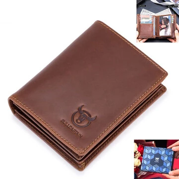 BULLCAPTAIN Men's Genuine Leather Wallet Multi Card Bag Large Capacity Bifold Wallet Credit Card Holder Multi Card Slots Coin Purse Money Clip Wallet for Men