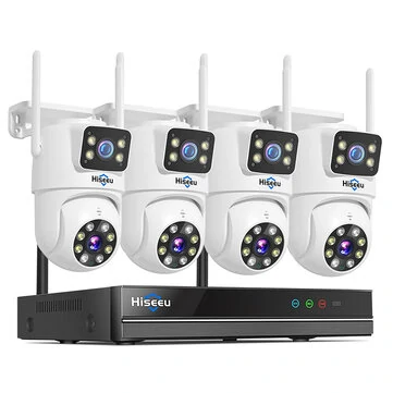 Hiseeu WK-4HS03 3K 6MP 5X Digital Zoom Dual Lens WiFi Camera with 10CH NVR Security Camera System Kit Full Color Night Vision Human Detection APP Remote Viewing P2P Video CCTV Surveillance Ou