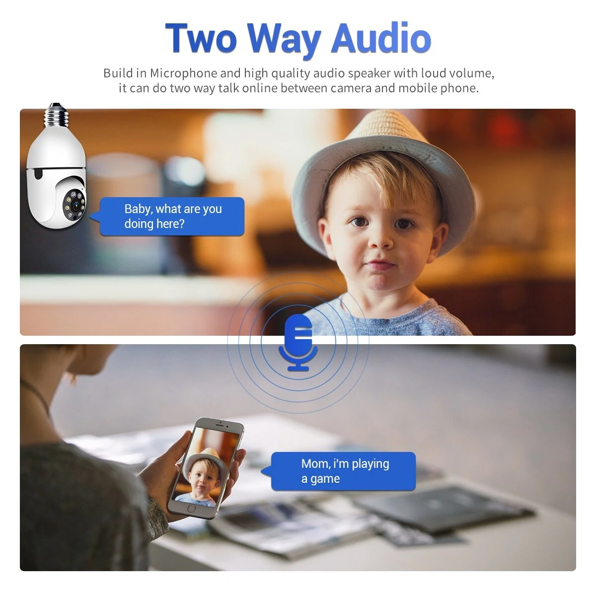 PR001 4MP IP Wifi Camera Motion Detection Mobile Tracking E27 Lamp Bulb Camera Alarm App Push Support Alexa Google Home