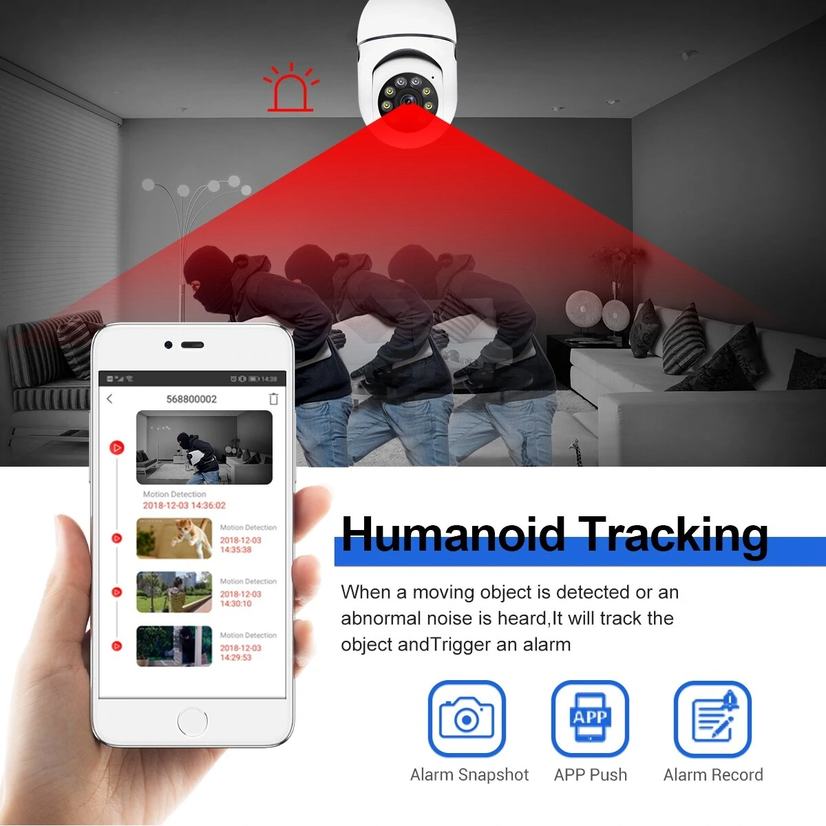 PR001 4MP IP Wifi Camera Motion Detection Mobile Tracking E27 Lamp Bulb Camera Alarm App Push Support Alexa Google Home