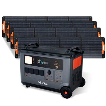 Blackview Oscal Powermax 3600+4*PM200 Power Station Solar Panel Kit 3600Wh to 57600Wh LiFePO4 Battery Pack Power Bank with 14 Outlets 5 LED Light Modes Morse Code Portable Roller Power Backup