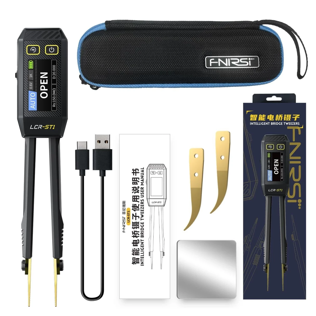 FNIRSI LCR-ST1 Mini Smart Tweezer LCR SMD ESR Tester Resistance Capacitance Inductance Continuity Diode Test Measurement Tools