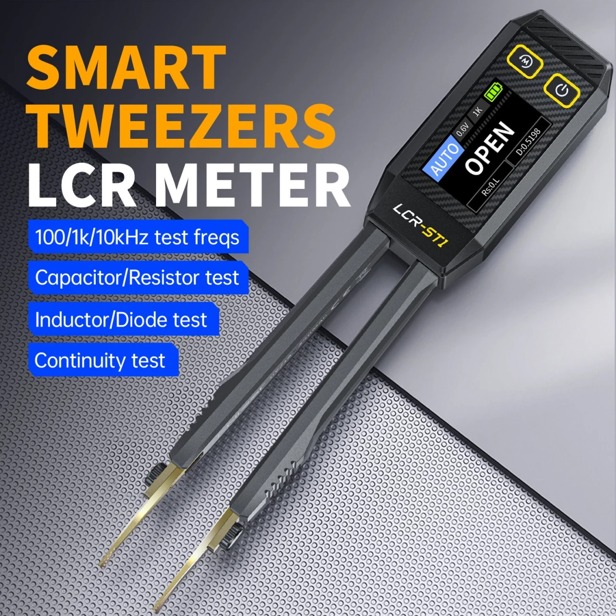 FNIRSI LCR-ST1 Mini Smart Tweezer LCR SMD ESR Tester Resistance Capacitance Inductance Continuity Diode Test Measurement Tools