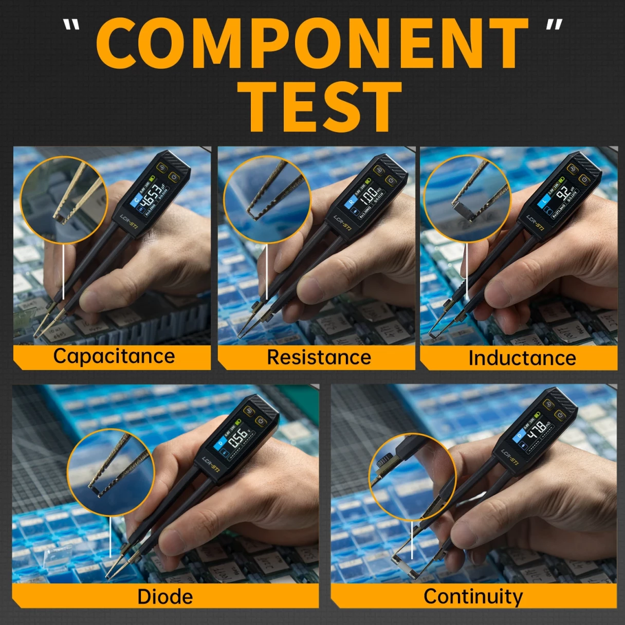 FNIRSI LCR-ST1 Mini Smart Tweezer LCR SMD ESR Tester Resistance Capacitance Inductance Continuity Diode Test Measurement Tools