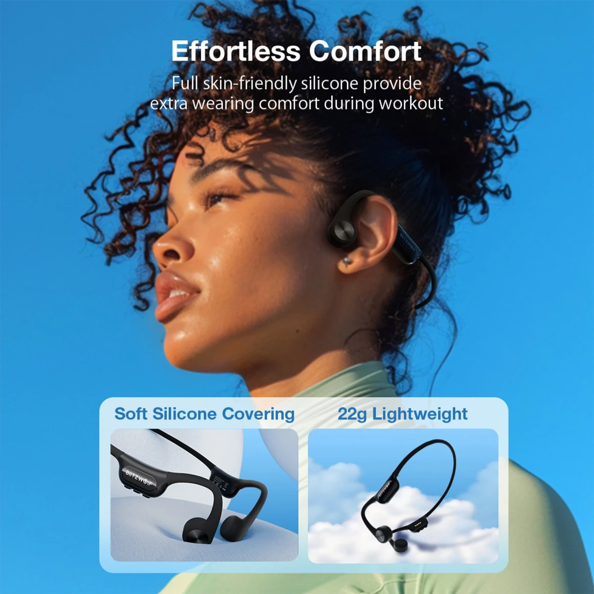 BlitzWolf® BW-BTS9 bluetooth Earphone Bone Conduction Earbuds Built-in 32GB Memory IPX8 Waterproof Soft Silicone Comfort Wear Sports Headphones with Mic