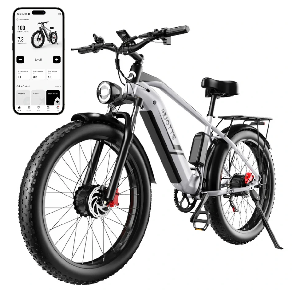 [EU DIRECT] DUOTTS F26 Electric Bike 48V 20AH SamsungBattery 750W*2 Dual Motors 26*4.0inch Fat Tires APP Support 50KM Max Mileage 150KG Max Load Electric Bicycle