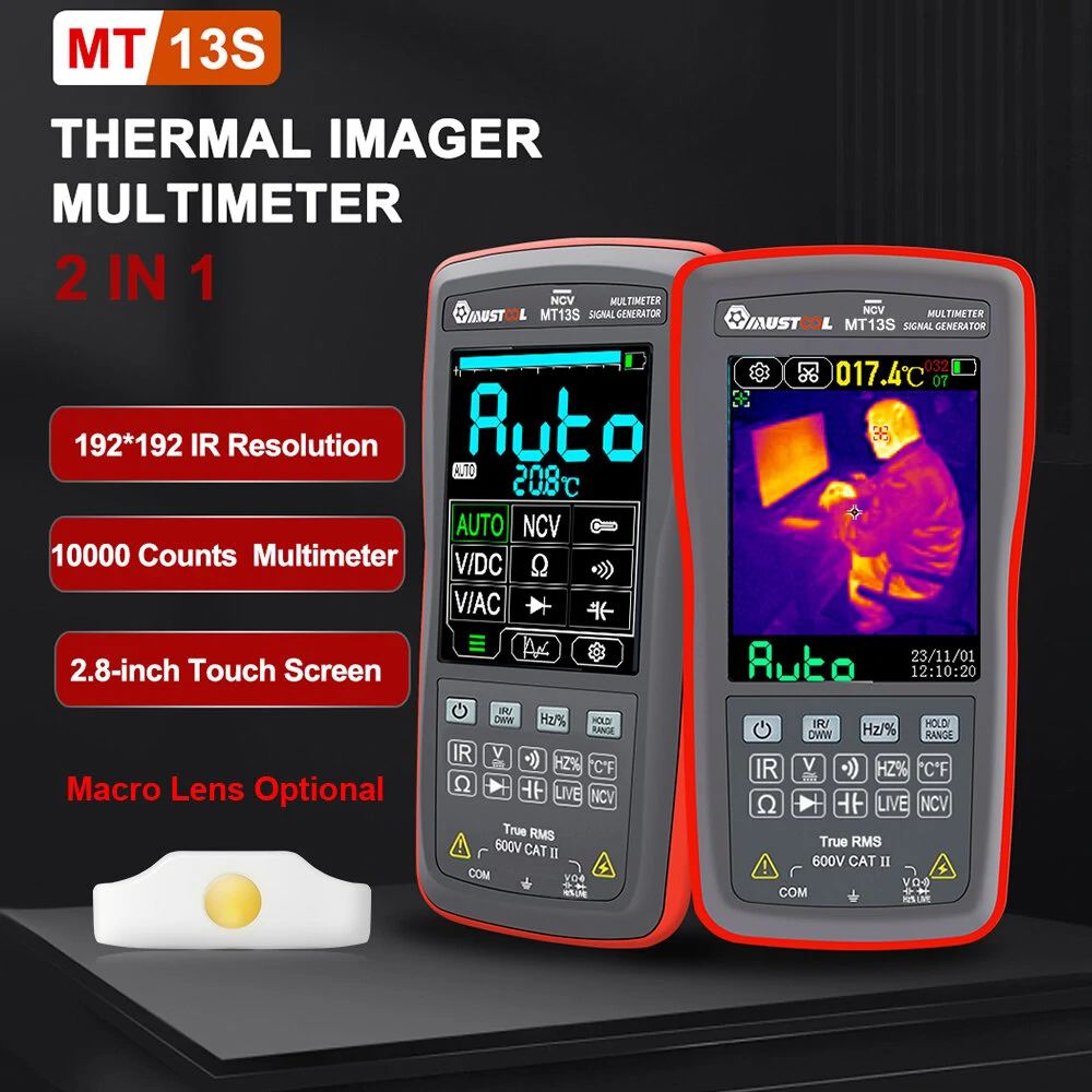 2024 NEW Mustool MT13S 2 In 1 192*192 Thermal Imager Multimeter 10000 Counts 2.8 Inch Touch Screen Electric Circuit Automobile Inspect IR Thermal Camera Multimeter