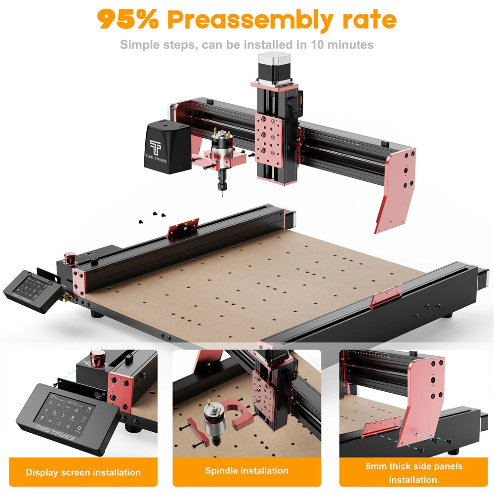 TWO TREES TTC450 Pro CNC Engraving Machine 460x460mm Working Area 4.3 Inch Touch Screen High Precision 8000 RPM Spindle for Wood Acrylic Aluminum