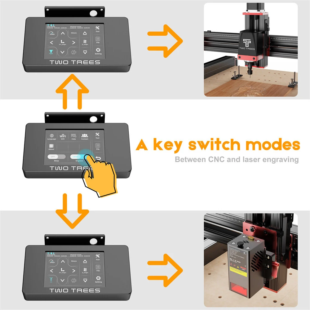 TWO TREES TTC450 Pro CNC Engraving Machine 460x460mm Working Area 4.3 Inch Touch Screen High Precision 8000 RPM Spindle for Wood Acrylic Aluminum