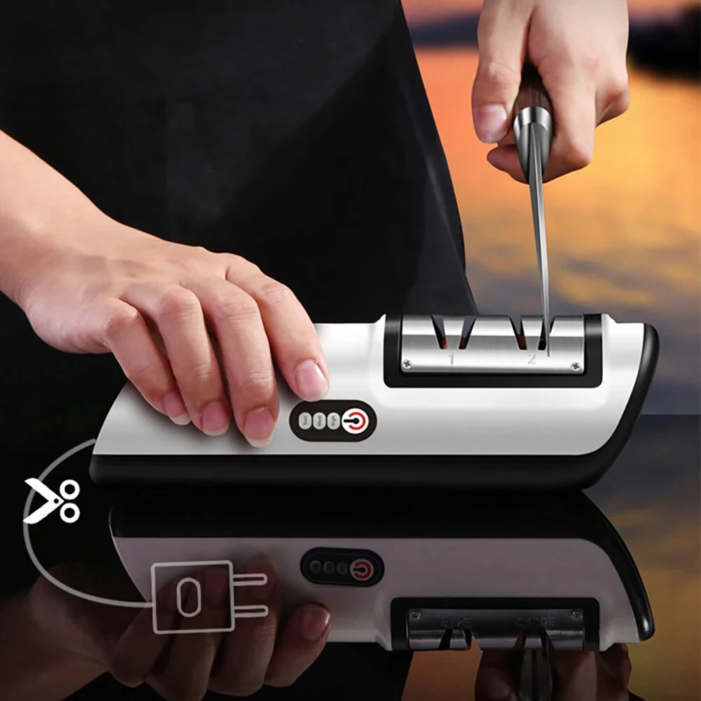 Electric Knife Sharpener Multifunctional Automatic 2 Gears Kitchen Cordless Electric Fast Knife Sharpener Kitchen Tools Grinder