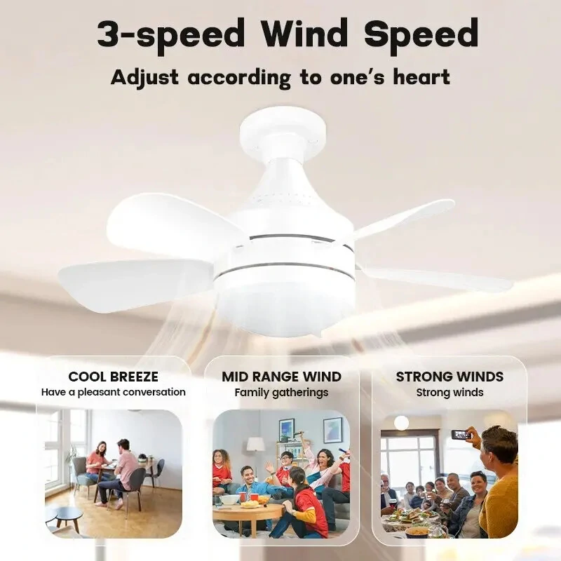 18 Inch E27 Screw Head Fan Light Remote Control Three Color Dimming Detachable Fan Leaf Household Silent Small Fan Light