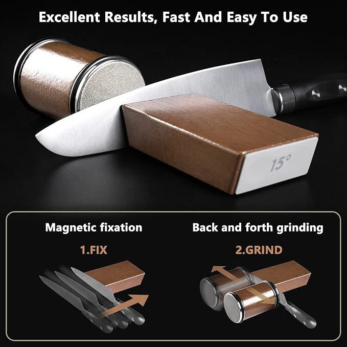 Newly Knife Sharpener Rolling Magnetic Knife Sharpener Kit Roller Edge Countertop Rolling Knife Sharpener Tool Two Sharpening Angles of 15° and 20° for Any Hardness Steel Makes Knife Sharpening