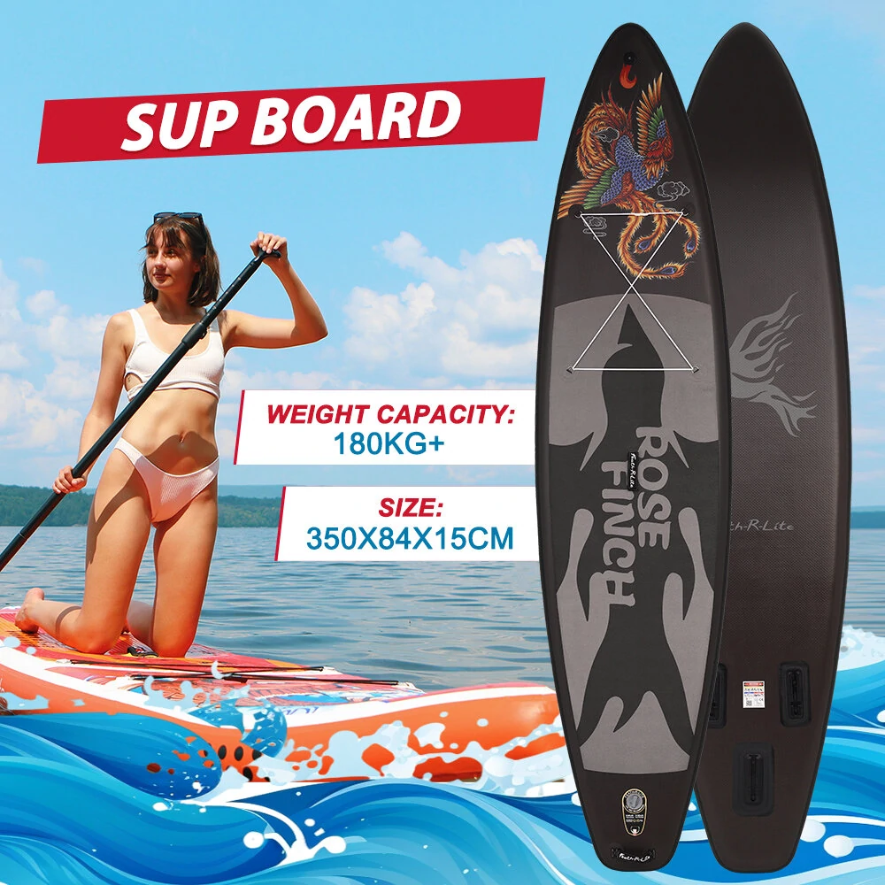 [EU Direct] FunWater 350cm Large Size Inflatable Stand Up Paddle Board Surfboard Complete Paddleboard Accessories Adjustable Paddle, Pump, ISUP Travel Backpack, Leash, Adult Paddle Board SUPFR17T