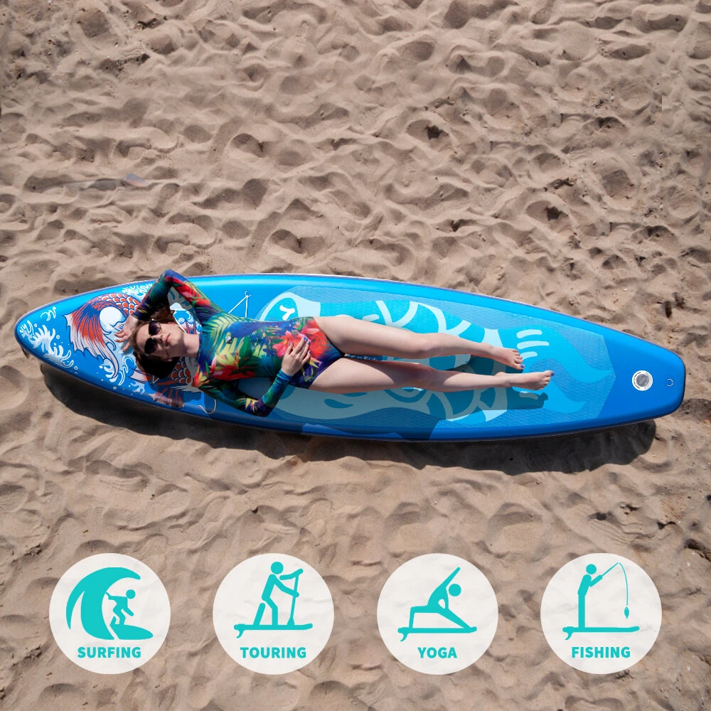 [EU Direct] FunWater 350cm Large Size Inflatable Stand Up Paddle Board Surfboard Complete Paddleboard Accessories Adjustable Paddle, Pump, ISUP Travel Backpack, Leash, Adult Paddle Board SUPFR17T