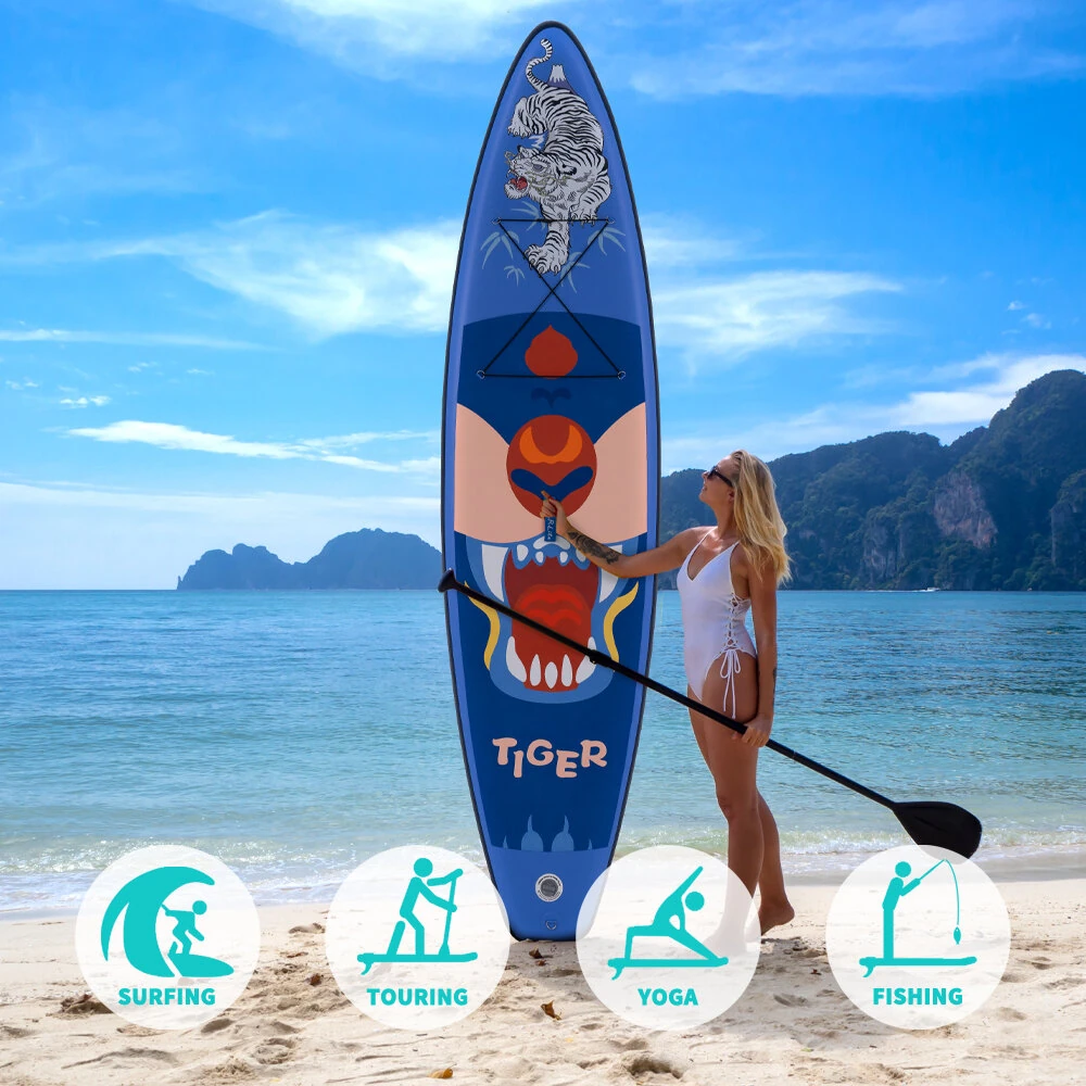 [EU Direct] FunWater 350cm Large Size Inflatable Stand Up Paddle Board Surfboard Complete Paddleboard Accessories Adjustable Paddle, Pump, ISUP Travel Backpack, Leash, Adult Paddle Board SUPFR17T