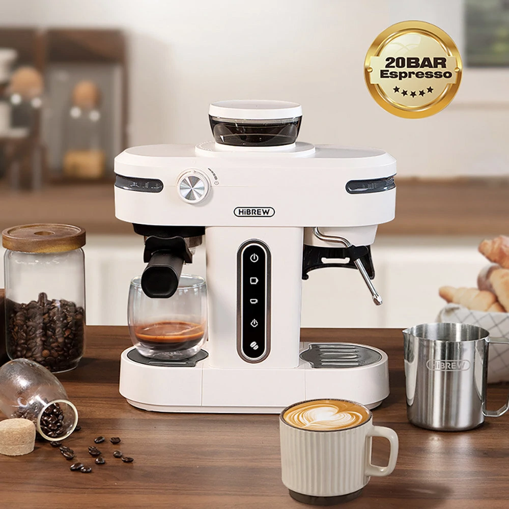 [EU Direct] HiBREW H14 Espresso Coffee Machine, 20 Bar High Pressure, 15-gear Grinder Setting, Pre-brew Function, NTC Temperature Control, Cup Capacity Setting