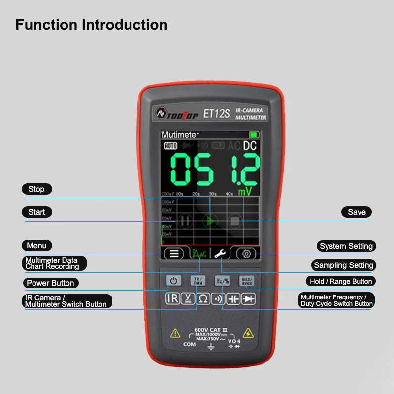 TOOLTOP ET11S/ET12S 2In1 Thermal Imager Digital Multimeter 6000 Count Voltage Current Resistance Capacitance Diode Frequency Tester PC Data Transfer