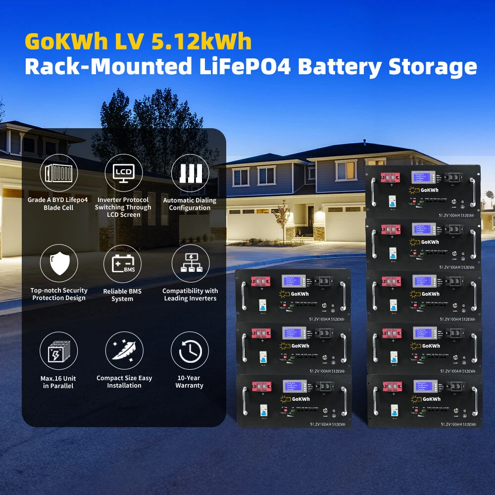 Gokwh 5120Wh Energy Storage Box LiFePO4 16PCS 100Ah Assembled Battery for RV & Boat IP20 Built-in BMS