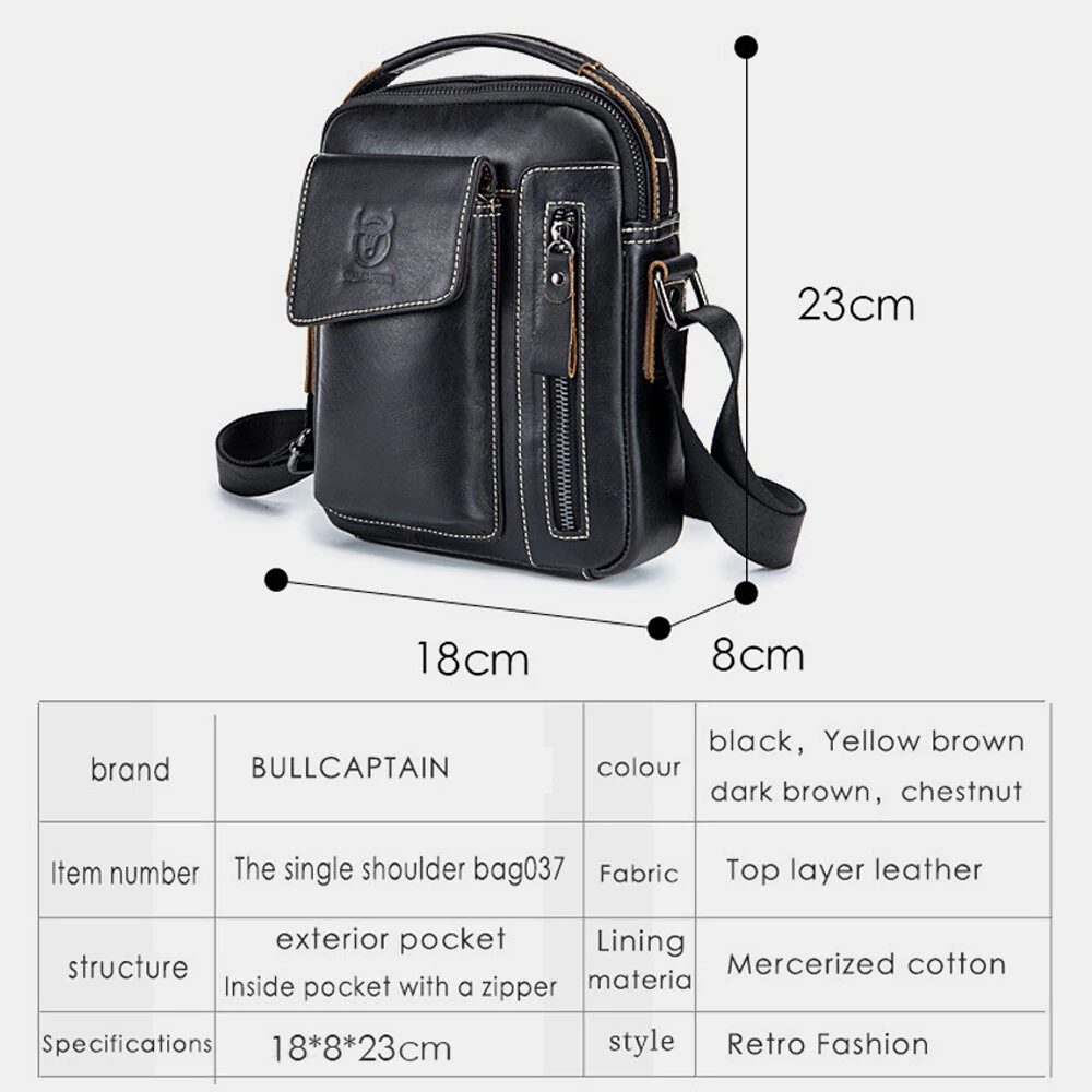 BULLCAPTAIN Genuine Leather Business Messenger Bag Retro Mini Vintage Shoulder Bag Crossbody Bag for Men Multi-functional Leather Mobile Phone Bags