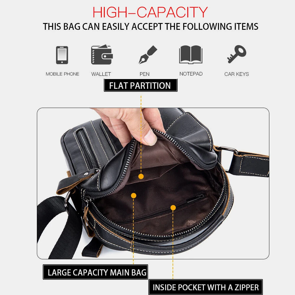 BULLCAPTAIN Genuine Leather Business Messenger Bag Retro Mini Vintage Shoulder Bag Crossbody Bag for Men Multi-functional Leather Mobile Phone Bags