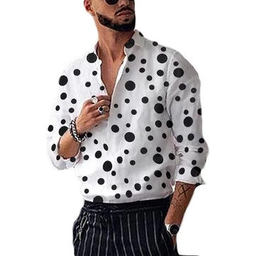 INCERUN Fashion Men Shirt Polka Dot Print Lapel Long Sleeve Casual Button Business Shirts Streetwear Handsome Camisas S-5XL