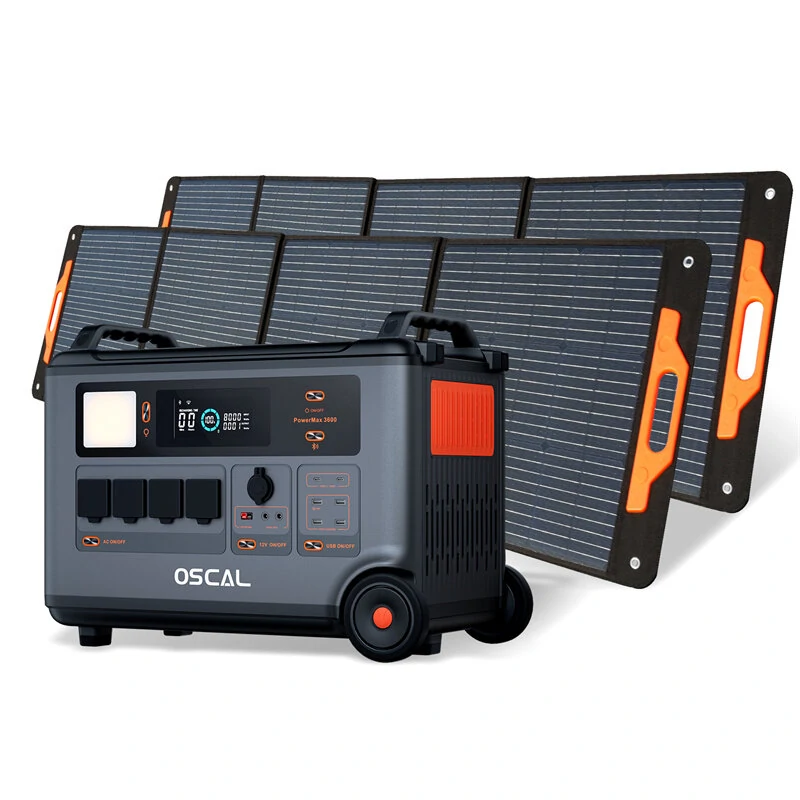 Blackview Oscal Powermax 3600 Rugged Power Station+2*PM200 Solar Panel Kit 3600Wh to 57600Wh LiFePO4 Battery Pack Power Bank with 14 Outlets 5 LED Light Modes Morse Code Portable Roller Power Backup for Emergency Communication Camping House Trolling