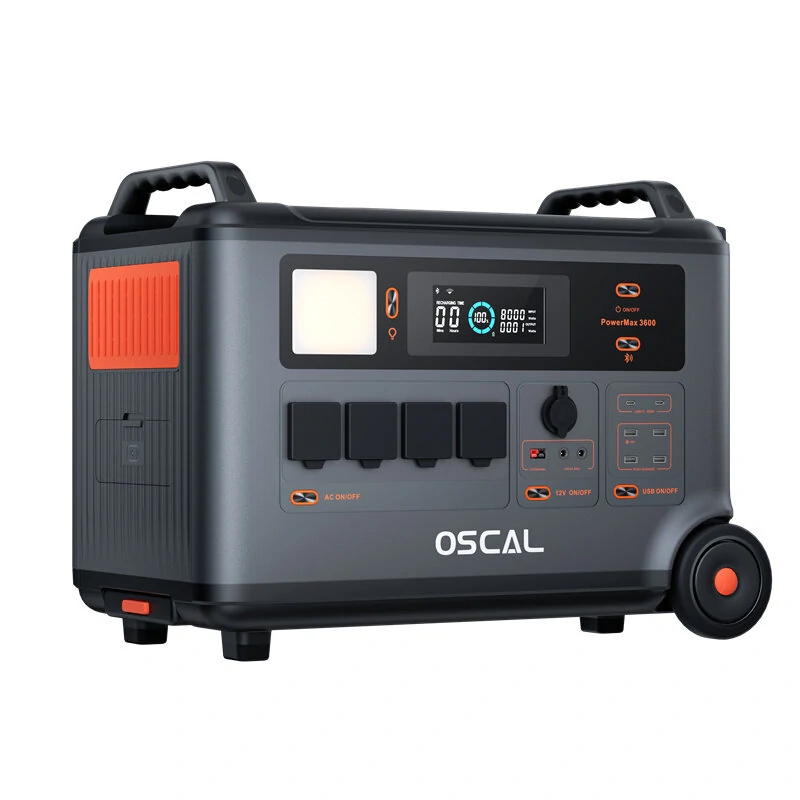 Blackview Oscal Powermax 3600 Rugged Power Station+2*PM200 Solar Panel Kit 3600Wh to 57600Wh LiFePO4 Battery Pack Power Bank with 14 Outlets 5 LED Light Modes Morse Code Portable Roller Power Backup for Emergency Communication Camping House Trolling