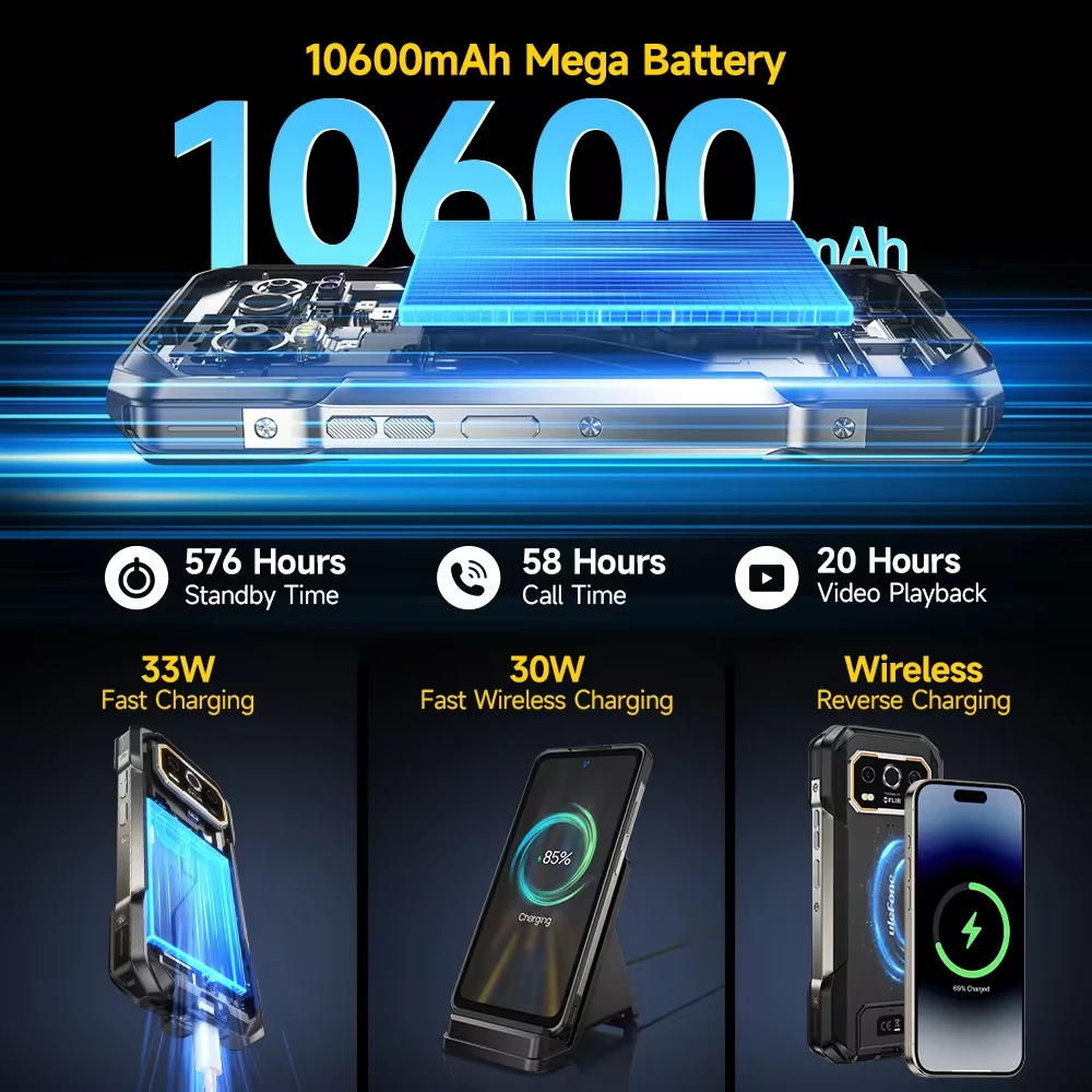 Ulefone Armor 27 Pro 5G 24GB 256GB 50MP Triple Camera 64MP Night Vision Dimensity 6300 6.78 inch 120Hz 10600mAh 33W Fast Charge 30W Wireless Charge Android 14 NFC IP68 IP69K Waterproof Rugged Smartphone