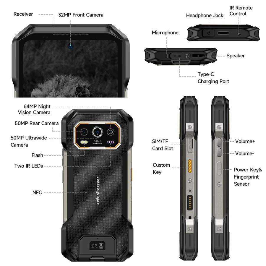 Ulefone Armor 27 Pro 5G 24GB 256GB 50MP Triple Camera 64MP Night Vision Dimensity 6300 6.78 inch 120Hz 10600mAh 33W Fast Charge 30W Wireless Charge Android 14 NFC IP68 IP69K Waterproof Rugged Smartphone