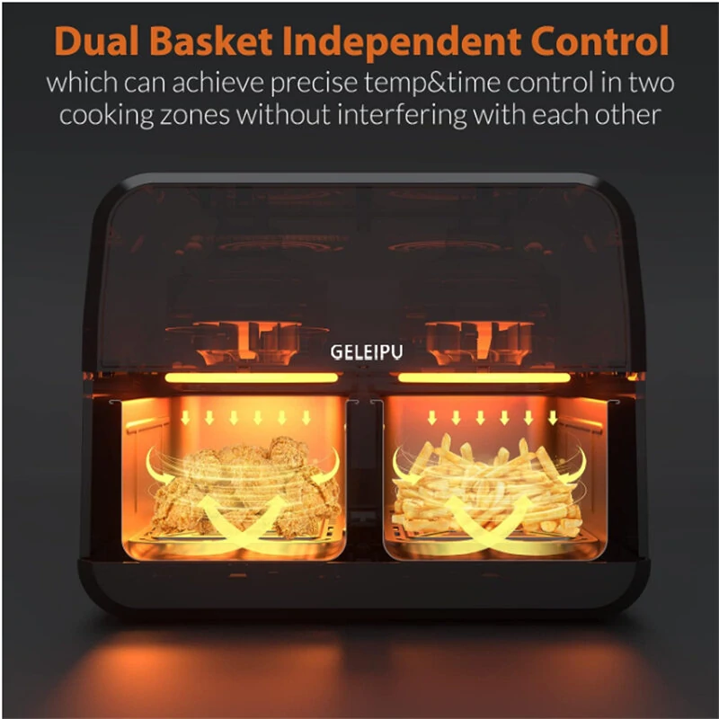 [EU Direct] GELEIPU DL28 8QT Air Fryer 1700W 8 in 1 Dual Basket with Independent Temperature Control, Dual Cook, Sync Finish and Shake Reminder Function, Dehydrate,