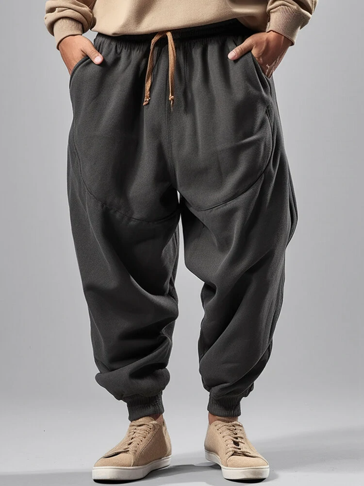 Mens Solid Casual Loose Drawstring Waist Sweatpants With Pocket