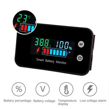 LiFePO4 Lithium Battery Monitor  IPX7 Waterproof with Bracket Color Display 7-100V for Car Motorcycle Golf Cart Meter Digital Battery Capacity Remaining Capacity Percentage Tester with Buzzer