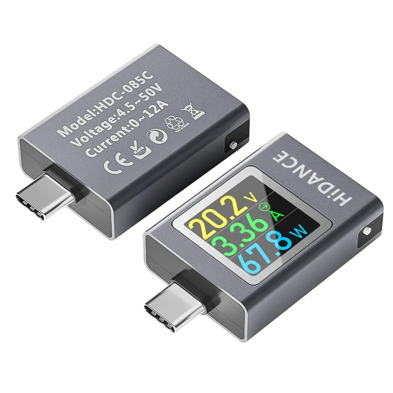 ATORCH HDC-085C USB Type-C Tester LED Display Voltmeter Ammeter DC Current Voltage Meter Power Bank Charging Tester DC 4.5-50V 0-12A 600W