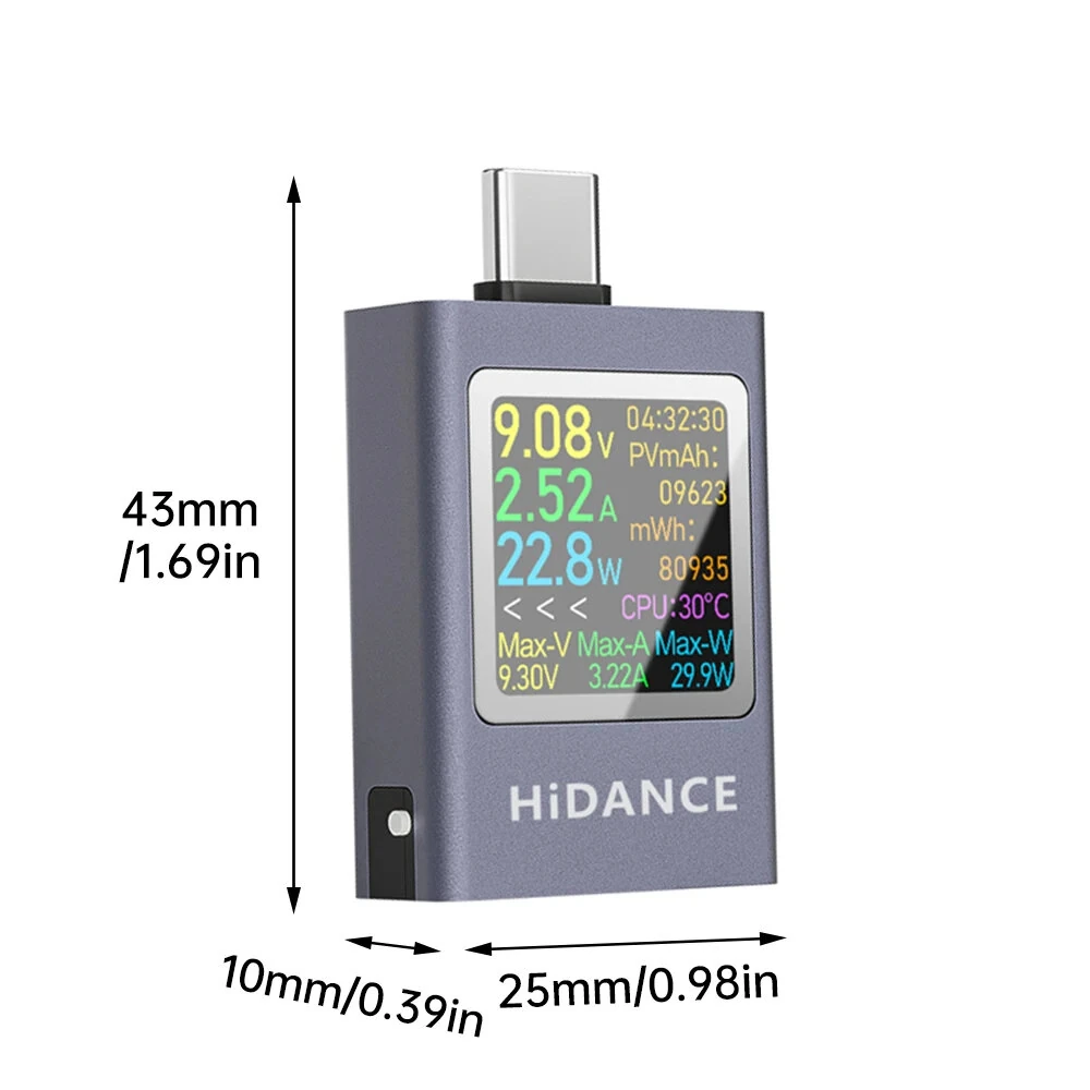 ATORCH HDC-085C USB Type-C Tester LED Display Voltmeter Ammeter DC Current Voltage Meter Power Bank Charging Tester DC 4.5-50V 0-12A 600W