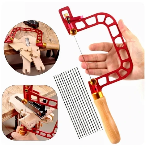 Woodworking Hand Saw Coping Saw Aluminum Alloy Frame Wooden Handle 337mm with Diamond Wire Versatile Cutting for Ceramics Glass Wood and Metal