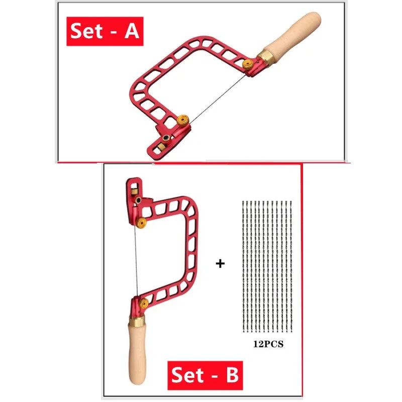 Woodworking Hand Saw Coping Saw Aluminum Alloy Frame Wooden Handle 337mm with Diamond Wire Versatile Cutting for Ceramics Glass Wood and Metal