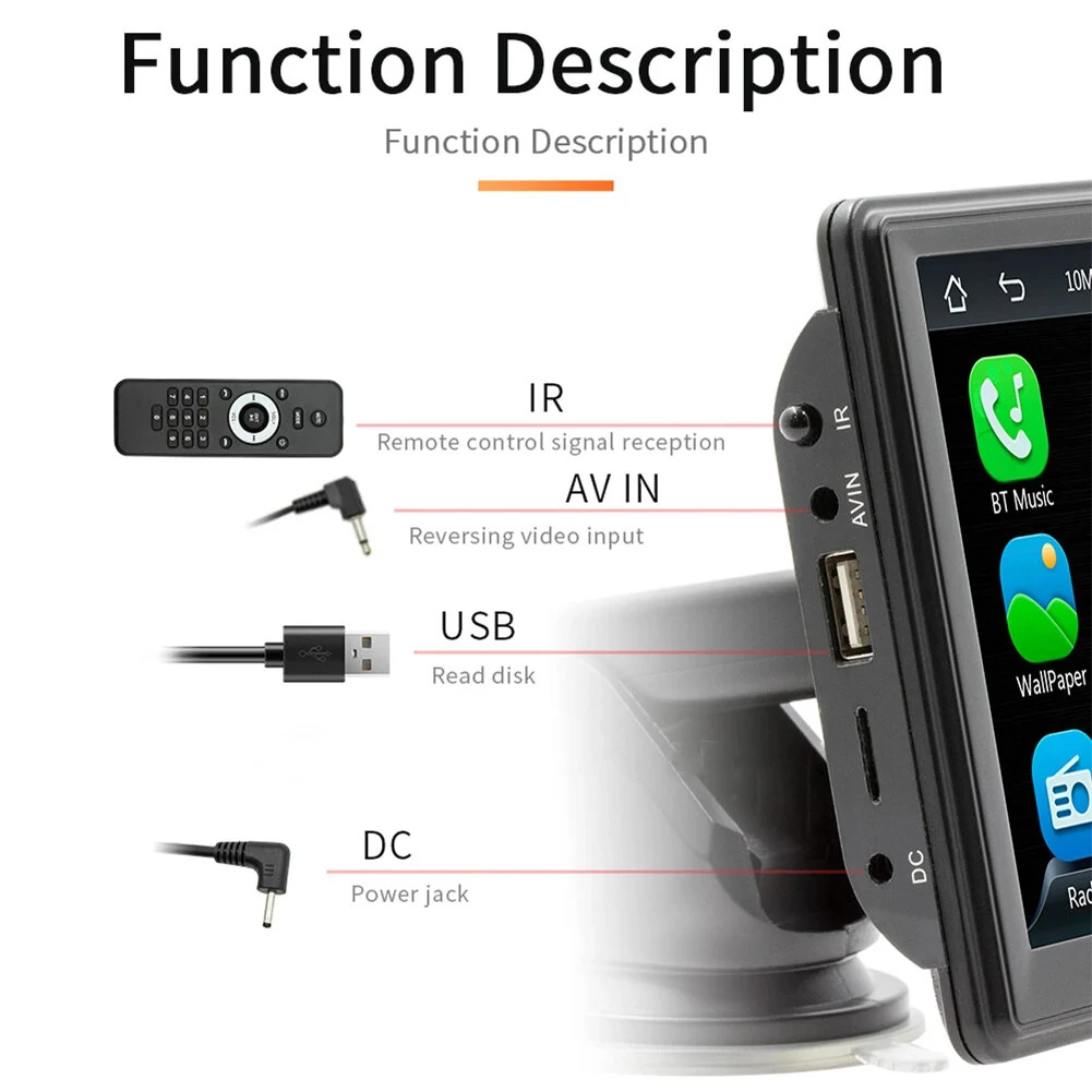 Wireless Carplay AHD 7" Portable Car MP5 Player bluetooth Multimedia Card Slot Reverse Image Android Auto Portable Car Stereo Touch Screen Dashboard
