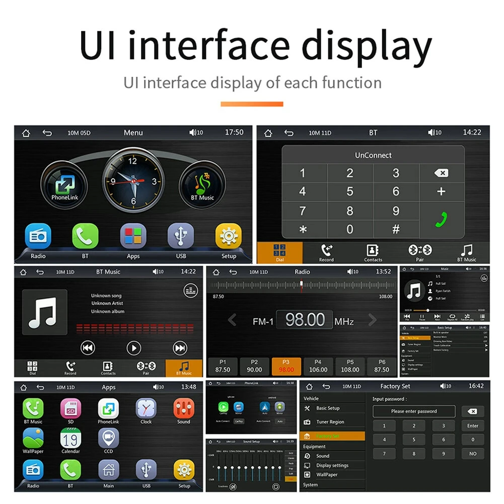 Wireless Carplay AHD 7" Portable Car MP5 Player bluetooth Multimedia Card Slot Reverse Image Android Auto Portable Car Stereo Touch Screen Dashboard